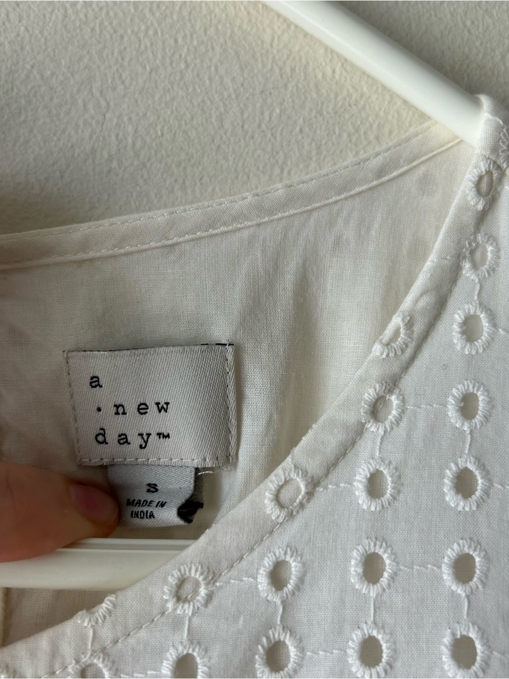 A New Day 100% Cotton Eyelet Cottagecore Midi Dress Puff Half Sleeves Off-White - Picture 5 of 12